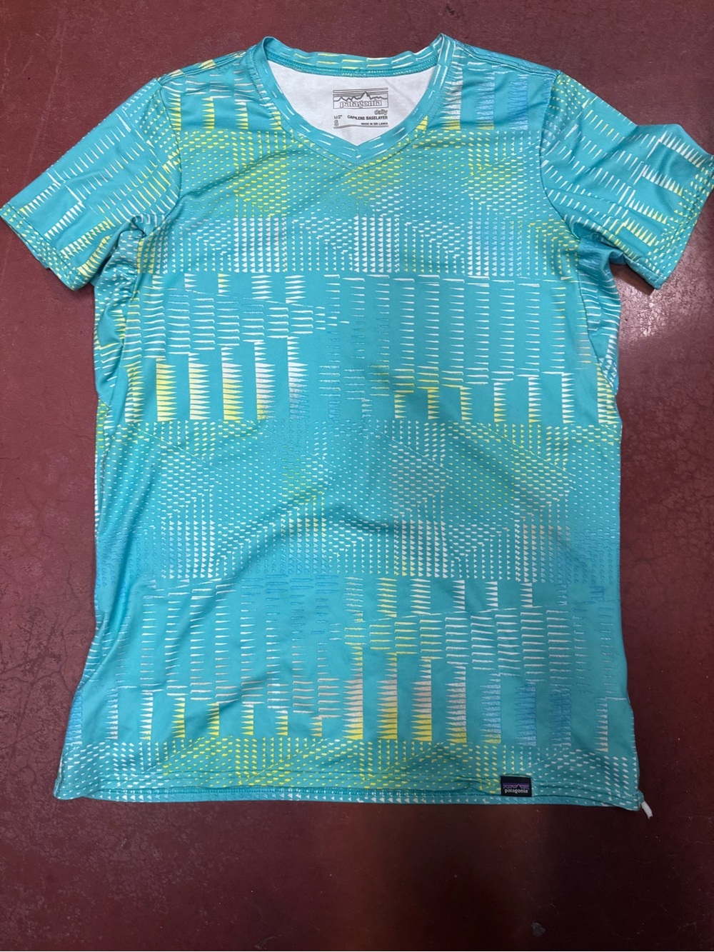 Patagonia Short Sleeve Tee in Teal with Yellow Accents